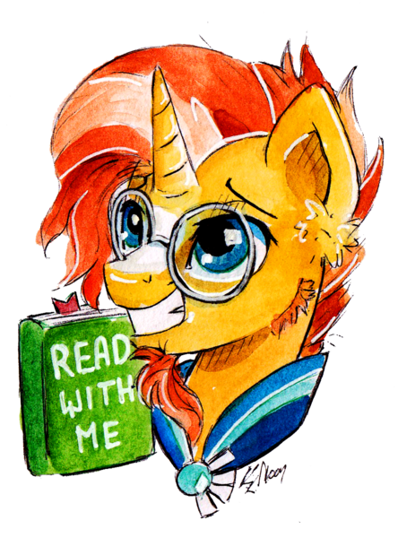 Size: 848x1145 | Tagged: safe, artist:lailyren, artist:moonlight-ki, derpibooru import, sunburst, pony, unicorn, book, cape, clothes, cute, glasses, magnet, male, simple background, solo, stallion, sticker, sunbetes, traditional art, transparent background