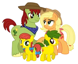 Size: 4438x3663 | Tagged: safe, artist:aleximusprime, derpibooru import, applejack, tex, oc, oc:annie smith, oc:apple chip, earth pony, flurry heart's story, alternate hairstyle, bandana, big brother ponies, clothes, colt, cowboy hat, family, female, filly, freckles, g1, g1 to g4, generation leap, group, hat, male, offspring, older, older applejack, parent:applejack, parents:texjack, parent:tex, scarf, shipping, simple background, stetson, straight, texjack, transparent background, twins