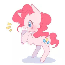 Size: 817x817 | Tagged: safe, artist:zaq_1129, derpibooru import, pinkie pie, earth pony, pony, blushing, cute, diapinkes, female, mare, no more ponies at source, open mouth, profile, rearing, simple background, solo, white background