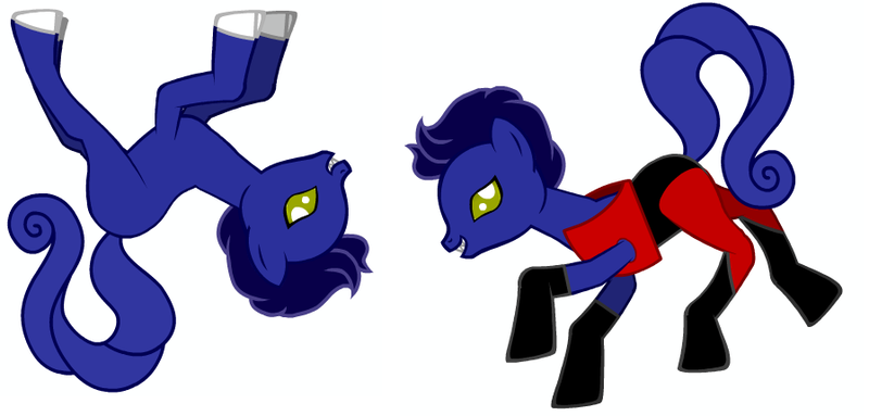 Size: 898x430 | Tagged: safe, artist:lavvythejackalope, derpibooru import, ponified, earth pony, pony, empowered demon, male, neyaphem, nightcrawler, simple background, stallion, upside down, white background, x-men