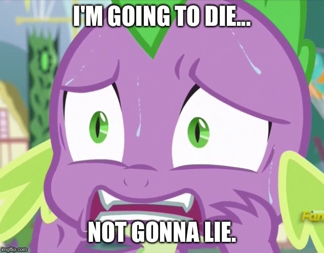 Size: 640x499 | Tagged: cropped, derpibooru import, discovery family logo, edit, edited screencap, meme, safe, screencap, solo, spike, sweat, terrified, triple threat