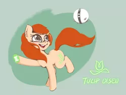 Size: 4000x3000 | Tagged: safe, artist:emerald-light, derpibooru import, ponified, earth pony, pony, female, glasses, infinity train, mare, one-one, solo, tulip (infinity train), tulip olsen