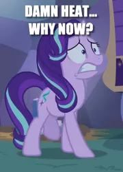 Size: 306x424 | Tagged: aroused, caption, cropped, derpibooru import, edit, edited screencap, image macro, implied estrus, meme, screencap, starlight glimmer, suggestive, text, to where and back again