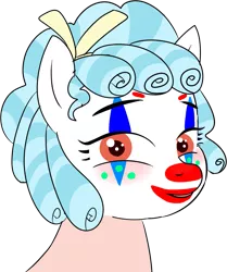 Size: 961x1151 | Tagged: safe, alternate version, artist:poniidesu, derpibooru import, cozy glow, pegasus, pony, blushing, clothes, clown, clown makeup, clowny glow, cosplay, costume, cozybetes, cute, female, filly, freckles, looking at you, pure concentrated unfiltered evil of the utmost potency, pure unfiltered evil, reference used, simple background, smiling, solo, the joker, transparent background