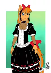 Size: 724x1024 | Tagged: anthro, artist:zwitterkitsune, bow, choker, clothes, commission, crossdressing, derpibooru import, dress, gothic lolita, headband, looking at you, oc, oc:cold front, safe, tailband