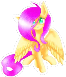 Size: 1371x1600 | Tagged: safe, artist:drawcraft123, derpibooru import, fluttershy, pegasus, pony, colored pupils, cute, ear fluff, eye clipping through hair, female, looking up, mare, outline, shyabetes, simple background, sitting, solo, spread wings, stray strand, transparent background, white outline, wings