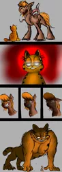 Size: 1000x2739 | Tagged: safe, artist:jellymaggot, derpibooru import, oc, oc:thingpone, unofficial characters only, cat, monster pony, original species, pony, always a bigger fish, comic, crossover, cursed image, garfield, gorefield, growth, i'm sorry jon