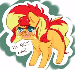 Size: 500x468 | Tagged: safe, artist:luxjii, derpibooru import, sunset shimmer, pony, unicorn, ask filly sunset shimmer, adorable distress, blatant lies, blushing, crying, cute, dialogue, female, glasses, i'm not cute, meganekko, open mouth, partial background, shimmerbetes, solo, tsundere, tsunset shimmer