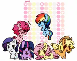 Size: 1647x1307 | Tagged: safe, artist:luxjii, derpibooru import, applejack, fluttershy, pinkie pie, rainbow dash, rarity, twilight sparkle, twilight sparkle (alicorn), alicorn, earth pony, pegasus, pony, unicorn, bandaid, chibi, cowboy hat, eyes closed, female, hat, looking at you, mane six, mare, open mouth