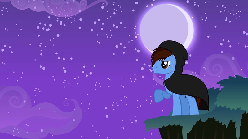 Size: 1280x720 | Tagged: artist:kathrinethegamerpony, badass, bust, cloak, clothes, derpibooru import, full body, full moon, moon, night, oc, oc:pegasusgamer, pegasus, pegasus oc, portrait, pose, safe, stars, wings