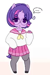 Size: 560x826 | Tagged: ..., alternate hairstyle, artist:luxjii, ask nerdy twilight, beanbrows, clothes, cute, derpibooru import, eyebrows, female, glasses, moe, pantyhose, pleated skirt, safe, sailor uniform, school uniform, semi-anthro, skirt, solo, speech bubble, twiabetes, twilight sparkle, uniform