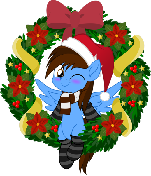 Size: 831x962 | Tagged: artist:jhayarr23, blushing, christmas, clothes, commission, derpibooru import, full body, happy, hat, holiday, looking at you, movie accurate, oc, oc:pegasusgamer, part of a set, pegasus, pegasus oc, safe, santa hat, scarf, simple background, smiling, socks, solo, striped socks, transparent background, unofficial characters only, wings, ych result