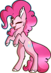 Size: 1280x1836 | Tagged: safe, artist:fluffy-pastel, derpibooru import, pinkie pie, earth pony, pony, cheek fluff, chest fluff, colored hooves, cute, diapinkes, ear fluff, female, leg fluff, mare, one eye closed, open mouth, rearing, redraw, simple background, solo, transparent background, wink