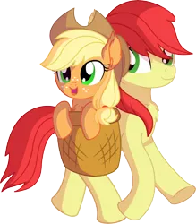 Size: 6766x7724 | Tagged: safe, artist:cyanlightning, derpibooru import, applejack, bright mac, earth pony, pony, .svg available, absurd resolution, brightabetes, chest fluff, cute, duo, duo male and female, ear fluff, father and child, father and daughter, female, filly, filly applejack, jackabetes, male, simple background, smiling, stallion, transparent background, vector, younger