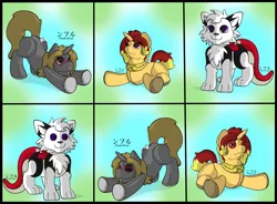 Size: 5155x3794 | Tagged: safe, artist:flash_draw, derpibooru import, oc, oc:jessie feuer, oc:luri equestria, unofficial characters only, cat, dragon, original species, plush pony, unicorn, ass up, collar, glasses, head down, jessuri, plushie, scales, two toned mane, wings