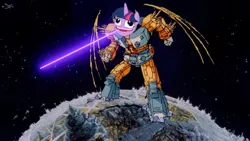 Size: 1500x844 | Tagged: safe, derpibooru import, edit, twilight sparkle, unicorn, faic, laser, pudding face, the transformers: the movie, transformers, twilicron, unicorn-unicron confusion, unicron