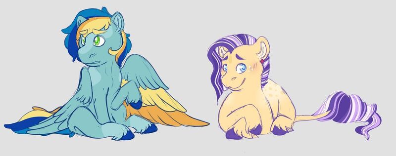 Size: 1280x506 | Tagged: safe, artist:lightwolfheart, derpibooru import, oc, oc:apple stem, oc:apple sweet, earth pony, pegasus, pony, colored wings, colt, half-siblings, magical lesbian spawn, male, multicolored wings, offspring, parent:applejack, parent:rarity, parents:rarijack, prone, wings