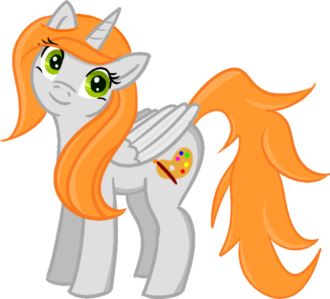 Size: 837x756 | Tagged: safe, alternate version, artist:poniidesu, derpibooru import, oc, oc:ginger peach, unofficial characters only, alicorn, pony, /mlp/, alicorn oc, cute, drawthread, green eyes, horn, looking at you, ocbetes, orange hair, simple background, solo, transparent background, wings