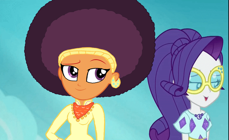 Size: 2000x1224 | Tagged: safe, artist:ktd1993, derpibooru import, edit, edited screencap, screencap, rarity, saffron masala, equestria girls, equestria girls series, spring breakdown, spoiler:eqg series (season 2), afro, equestria girls-ified, female, lesbian, raffron, shipping