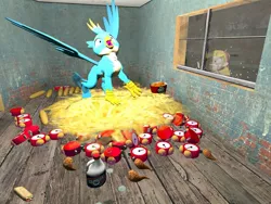 Size: 1024x768 | Tagged: 3d, alarm clock, angry, artist:horsesplease, bird, bleach, carnivore, chicken, clock, corn, crowing, derpibooru import, food, gallus, gallus the rooster, gmod, griffons doing griffon things, kfc, nest, safe, star butterfly, star vs the forces of evil