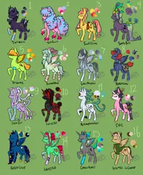 Size: 2450x3000 | Tagged: safe, artist:lavvythejackalope, derpibooru import, oc, oc:chic, oc:ensemble legrand, oc:faerie dust, oc:feather step, oc:ghoul heart, oc:grey drizzle, oc:inkwell, oc:knightlight, oc:lacystud, oc:metamorphistopheles, oc:rebel flag, oc:snakebites, oc:spyglass, oc:sugardrop, oc:sweet chime, oc:tuff fluff, alicorn, earth pony, pegasus, pony, unicorn, clothes, ethereal mane, eyes closed, female, hair over eyes, mare, raised hoof, starry mane