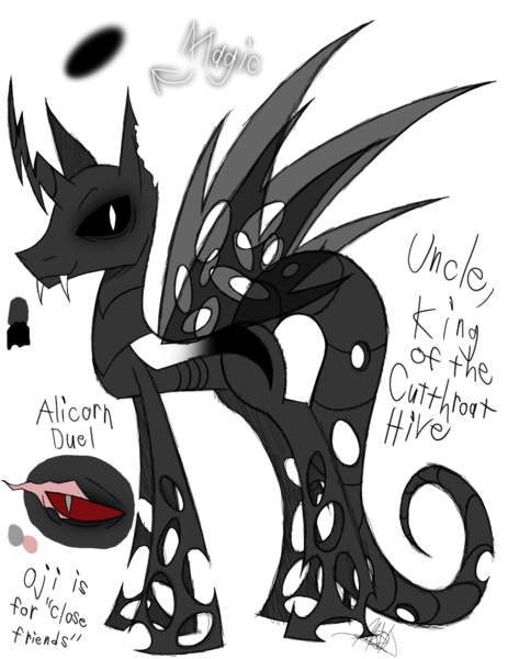 Size: 888x1150 | Tagged: artist:didun850, black sclera, changeling, changeling oc, derpibooru import, glow, oc, oc:oji, one eye closed, reference sheet, safe, signature, simple background, slit eyes, sombra eyes, transparent background, unofficial characters only, white changeling