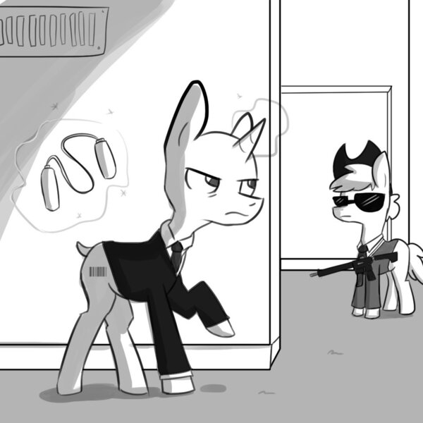 Safe Artist Tjpones Derpibooru Import Ponified Pony Unicorn Agent 47 Barcode Clothes Garrote Grayscale Gun Hitman Imminent Murder Monochrome Necktie Rifle Sneaking Solo Suit Sunglasses Weapon Twibooru