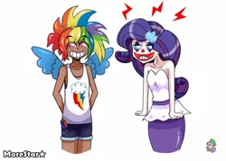 Size: 1280x916 | Tagged: angry, artist:morestar, clown makeup, dark skin, derpibooru import, human, humanized, joker (2019), kotobukiya, kotobukiya rainbow dash, kotobukiya rarity, makeup, my little pony: pony life, prank, rainbow dash, rarity, safe, the joker