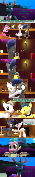 Size: 1920x9720 | Tagged: 3d, alcohol, artist:papadragon69, bar, bartender, berry punch, berryshine, blushing, changedling, changedling brothers, changeling, changeling hive, comic, comic:spike's cyosa, cyoa, derpibooru import, disguise, disguised changeling, dragon, drunk, flashback, flirting, implied snu snu, male, map, oc, older, older spike, pharynx, prince pharynx, source filmmaker, spike, suggestive, teenager, teenage spike, thorax, whispering, winged spike