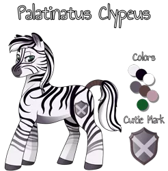 Size: 1182x1200 | Tagged: safe, artist:69beas, derpibooru import, oc, oc:palatinatus clypeus, earth pony, zebra, commission, cutie mark, reference sheet, solo, zebra oc