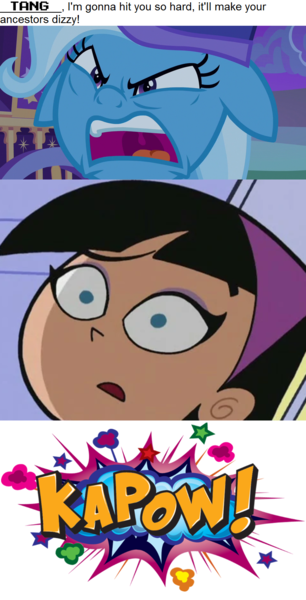 Size: 796x1561 | Tagged: artist:mega-poneo, comic, derpibooru import, edit, edited screencap, fairly odd parents, floppy ears, meme, safe, screencap, the fairly oddparents, to where and back again, trixie, trixie's wagon, trixie tang