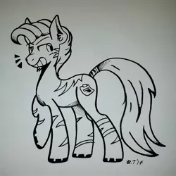 Size: 2826x2826 | Tagged: artist:wirelesspony, calarts, derpibooru import, fake cutie mark, monochrome, oc, oc:mcmiag, safe, sticky note, traditional art, zebra