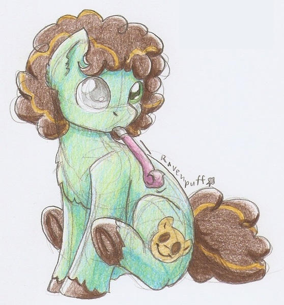 Size: 749x806 | Tagged: safe, artist:ravenpuff, deleted from derpibooru, derpibooru import, oc, oc:sunshine smiles (lilsunshinesam), pony, heterochromia, male, party horn, solo, stallion, traditional art