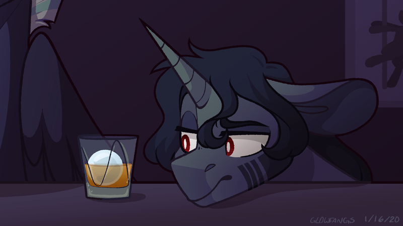 Size: 1966x1107 | Tagged: safe, artist:connorbal, derpibooru import, king sombra, thunderlane, pony, drink, glass, ice, male, male pregnancy, oopsverse, pregnant, solo, stallion