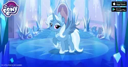 Size: 960x504 | Tagged: safe, derpibooru import, idw, trixie, alicorn, pony, reflections, spoiler:comic, alicornified, blue, crown, crystal, facebook, gameloft, idw showified, jewelry, my little pony logo, princess of humility, race swap, raised hoof, regalia, solo, trixiecorn