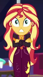 Size: 526x925 | Tagged: safe, derpibooru import, screencap, sunset shimmer, equestria girls, equestria girls series, sunset's backstage pass!, spoiler:eqg series (season 2), cropped, music festival outfit, solo