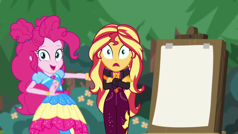 Size: 1920x1080 | Tagged: safe, derpibooru import, screencap, pinkie pie, sunset shimmer, equestria girls, equestria girls series, sunset's backstage pass!, spoiler:eqg series (season 2), music festival outfit