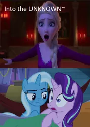 Size: 612x864 | Tagged: artist:mega-poneo, derpibooru import, edit, edited screencap, elsa, frozen 2, frozen (movie), meme, road to friendship, safe, screencap, starlight glimmer, trixie