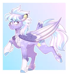 Size: 868x921 | Tagged: safe, artist:wanderingpegasus, derpibooru import, cloudchaser, pegasus, pony, alternate hairstyle, chest fluff, ear fluff, female, mare, markings, raised hoof, raised leg, redesign, solo, unshorn fetlocks