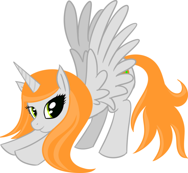 Size: 4713x4346 | Tagged: safe, artist:poniidesu, derpibooru import, oc, oc:ginger peach, unofficial characters only, alicorn, pony, /mlp/, absurd resolution, alicorn oc, drawthread, female, green eyes, horn, iwtcird, looking at you, mare, meme, orange hair, simple background, solo, stretching, transparent background, wings