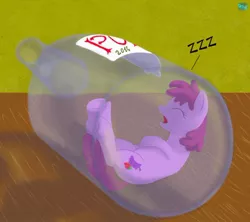 Size: 600x533 | Tagged: safe, artist:quint-t-w, derpibooru import, berry punch, berryshine, earth pony, pony, 2014, bottle, drool, drunk, go home you're drunk, inside, micro, old art, onomatopoeia, open mouth, sleeping, solo, sound effects, zzz