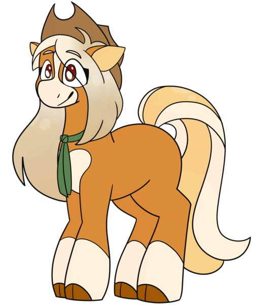 Size: 2324x2580 | Tagged: safe, artist:spaceoreos, derpibooru import, applejack, earth pony, pony, leak, spoiler:g5, applejack (g5), clothes, coat markings, female, g5, hat, mare, redesign, scarf, solo