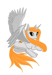 Size: 577x829 | Tagged: safe, artist:agdistis, derpibooru import, oc, oc:ginger peach, unofficial characters only, alicorn, pony, /mlp/, alicorn oc, butt, cute, drawthread, female, green eyes, horn, mare, ocbetes, orange hair, plot, side, simple background, solo, thick, white background, wings