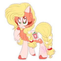 Size: 2000x2000 | Tagged: safe, artist:ulitkua, derpibooru import, applejack, earth pony, pony, leak, spoiler:g5, applejack (g5), braid, braided tail, chest fluff, coat markings, female, fluffy, g5, heart eyes, mare, redesign, simple background, solo, transparent background, wingding eyes