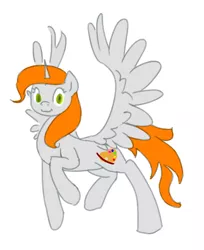 Size: 494x604 | Tagged: safe, artist:anonymous, derpibooru import, oc, oc:ginger peach, unofficial characters only, alicorn, pony, /mlp/, :3, alicorn oc, cute, drawthread, green eyes, horn, ocbetes, orange hair, simple background, solo, white background, wings