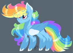 Size: 1271x922 | Tagged: safe, artist:tiberioustat2s, derpibooru import, rainbow dash, pegasus, pony, leak, spoiler:g5, eye clipping through hair, female, folded wings, g5, hooves, mare, rainbow dash (g5), redesign, simple background, solo, wings