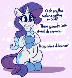 Size: 2001x2145 | Tagged: safe, artist:graphenescloset, derpibooru import, rarity, pony, unicorn, series:blubberity drive, belly button, clothes, cold, female, freezing, incentive drive, mare, note expansion, scarf, shivering, solo, this will end in weight gain, weight gain sequence