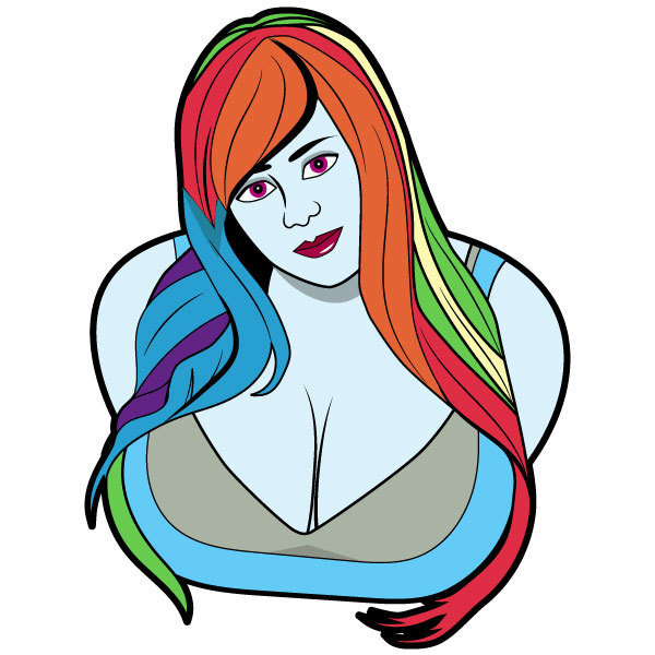 Size: 600x600 | Tagged: suggestive, artist:samoht-lion, derpibooru import, rainbow dash, equestria girls, big breasts, breasts, bust, busty rainbow dash, clothes, cosplay, costume, female, huge breasts, lipstick, penny underbust, sexy, simple background, solo, solo female, stupid sexy rainbow dash, white background