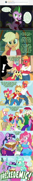 Size: 800x4312 | Tagged: safe, artist:flash equestria photography, derpibooru import, apple bloom, applejack, big macintosh, daisy, flower wishes, lily, lily valley, lyra heartstrings, pinkie pie, roseluck, spike, twilight sparkle, twilight sparkle (alicorn), alicorn, anthro, earth pony, pony, unguligrade anthro, unicorn, alliteration, comic, epidemic, freckles, show accurate anthro