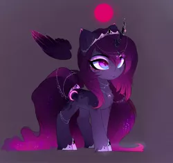 Size: 2508x2368 | Tagged: safe, artist:magnaluna, derpibooru import, princess luna, alicorn, pony, blood moon, blood moon luna, chest fluff, crown, female, floating wings, horn, horn jewelry, jewelry, mare, moon, regalia, slit eyes, slit pupils, solo, unshorn fetlocks, wings